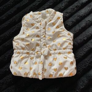 White Puffer Vest with Gold Heart Pattern